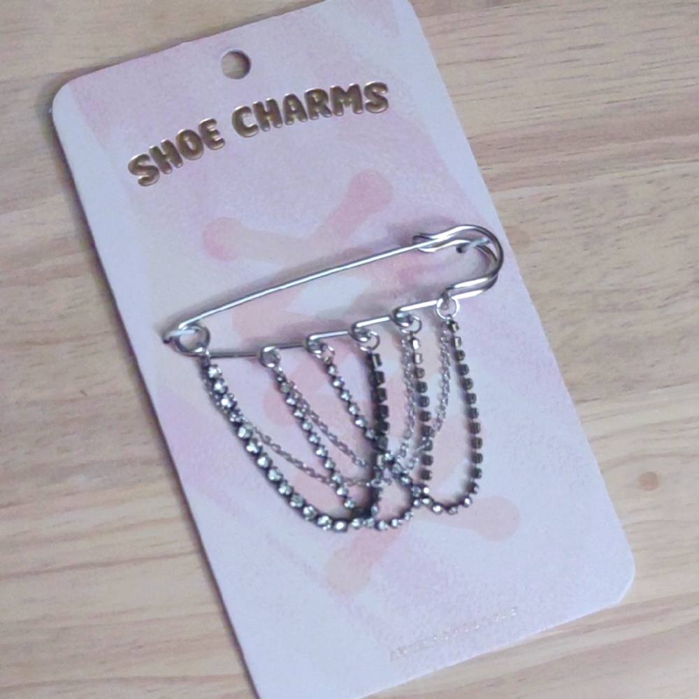 Anthropologie Safety Pin Silver Crystal Dangle Shoe Charm
